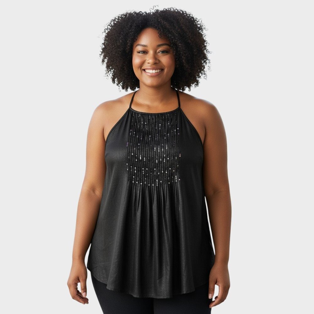 Jones New York 3X Black Sequin Halter Top Plus Size Holiday Party Tank